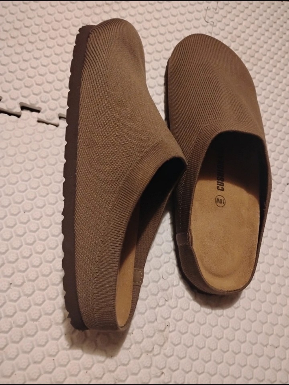cushioned insole superior support, while the Slip-On Women’s Knit Mules — Brown